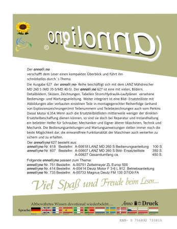 LANZ Mähdrescher Typ MD 260 – S (MD 35 S – MD 40 S) & Perkins Diesel Motor 6.354 Bild- Ersatzteilliste & Explosionszeichnungen - annoligno 627